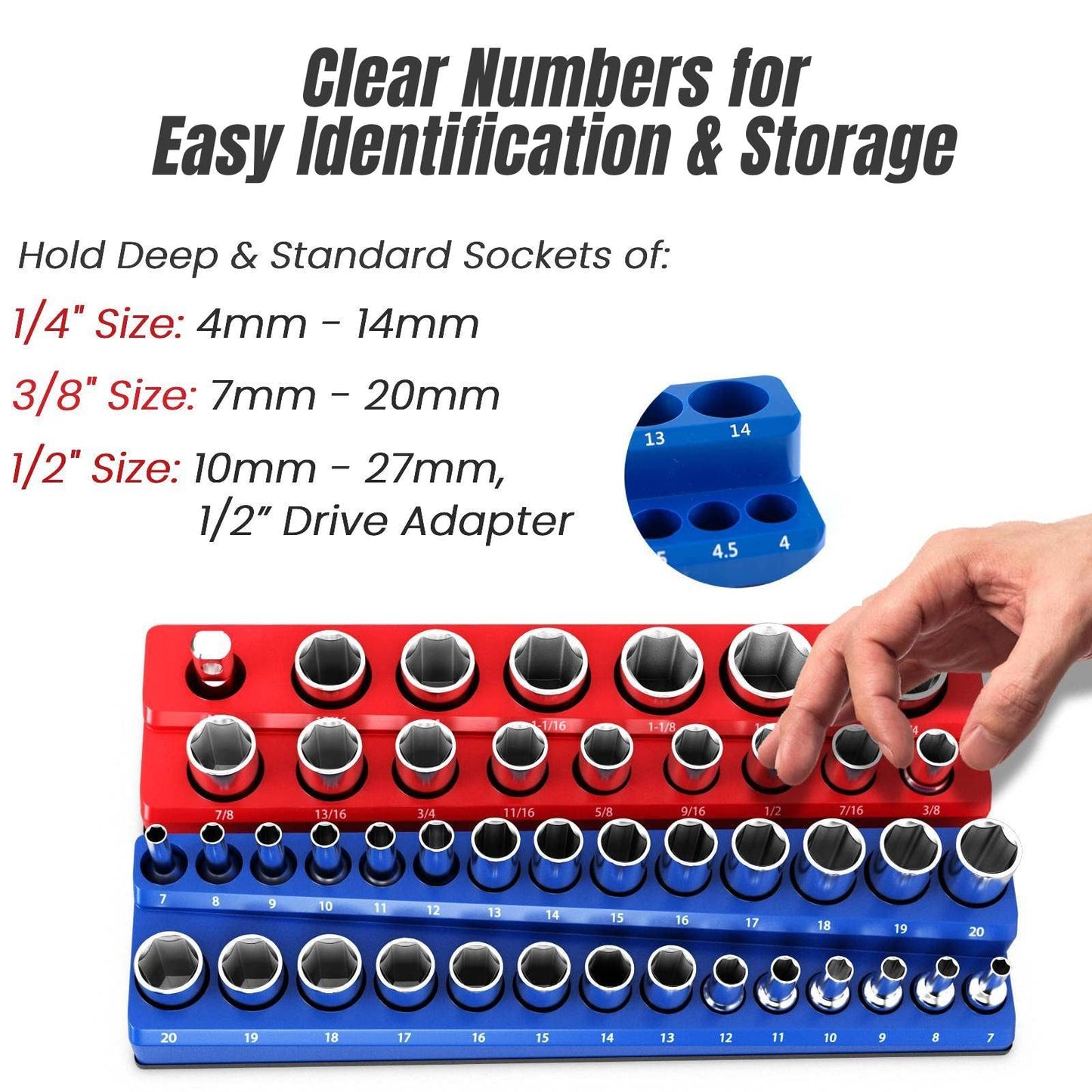 GiantexUK Magnetic Socket Organizer, 6 PCS SAE and Metric Socket Holder Kit with 141 Slots