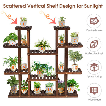 6 Tiers Wood Plant Stand, Multi Tier Flower Pot Holder with Wheels, Potted Plants Display Ladder, 125 x 25 x 114cm