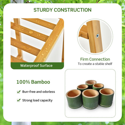 3 Tier Bamboo Plant Stand, Ladder Flower Pots Holder with Rear Bar, Freestanding Corner Plant Storage Display Shelf