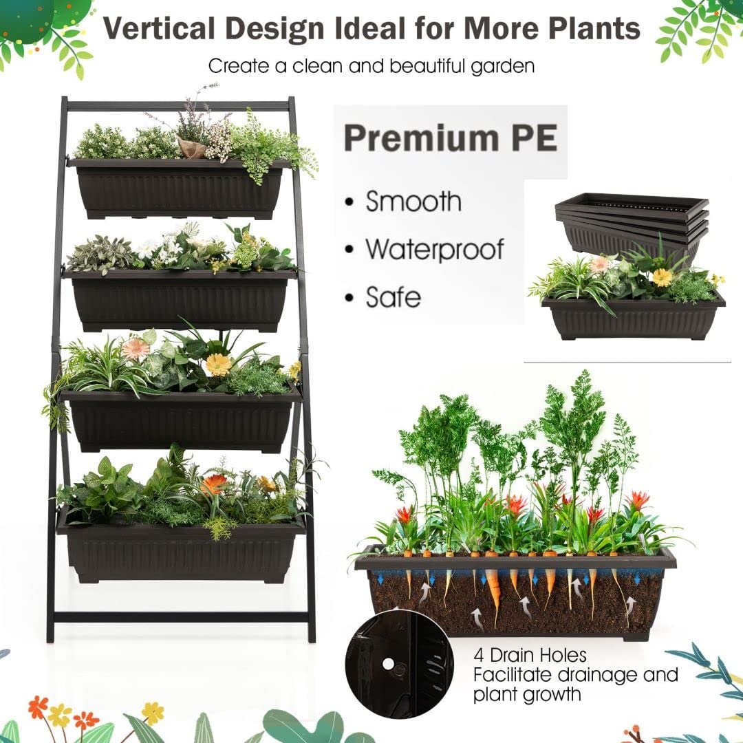 GiantexUK Raised Garden Bed, 4 Tier Vertical Ladder Planter with Removable Trays and Drainage Holes