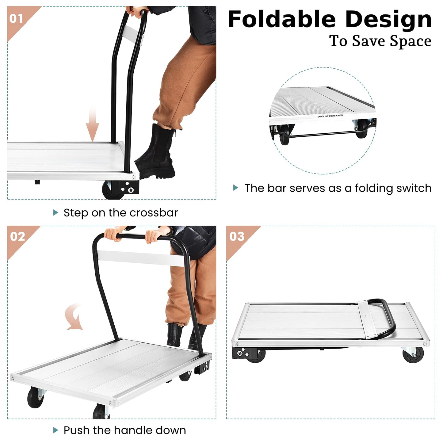 GiantexUK 350KG Folding Platform Trolley, Heavy Duty Sack Dolly Hand Truck with TPR Wheels & Handle