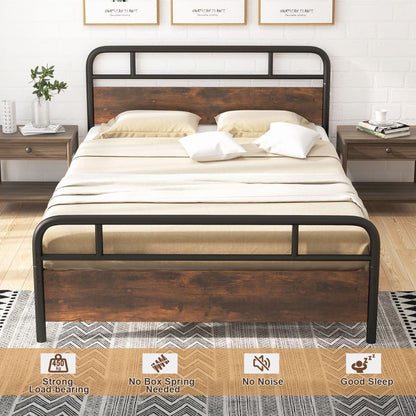 Single/Double/King Platform Bed Frame, Metal Slatted Mattress Foundation with Headboard & Footboard