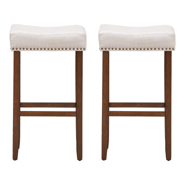 GiantexUK Bar Stool, 2 Pieces Wooden Frame Backless Bar Chairs with Footrest, 43 x 33 x 75cm