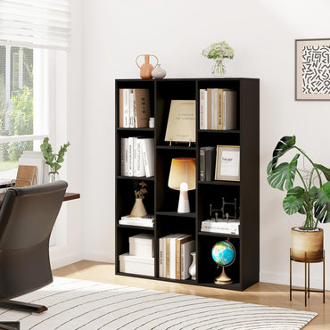 11-Cube Bookcase, Wooden Book Storage Organizer Display Cabinet with Anti-tipping Kits