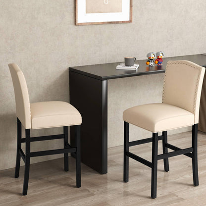 GiantexUK Bar Stools Set of 2, Upholstered Linen Fabric Kitchen Barstools with Backrest