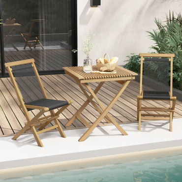 GiantexUK Patio Chairs Set of 2, Folding Teak Wood Garden Dining Chairs with Woven Rope Back & Sea(X-Shaped Structure, 46 x 62 x 89cm)