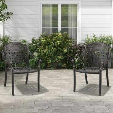 GiantexUK Set of 2 Dining Chairs, Stackable Cast Aluminum Chairs with Adjustable Foot Pads, Grid Pattern