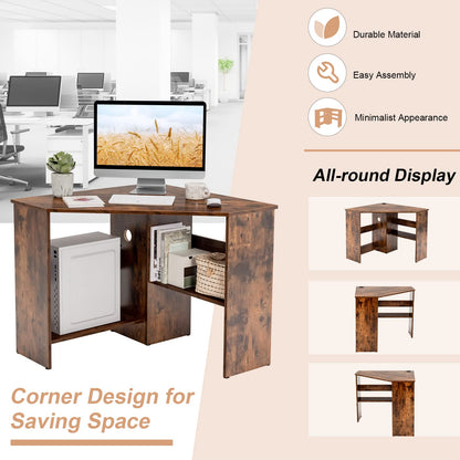 Corner Computer Desk, Triangle Study Desk Writing Workstation with Open Shelves and Cable Management Holes