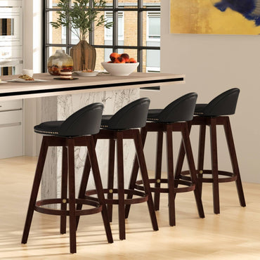 GiantexUK Bar Stools Set of 2, Upholstered Swivel Barstools with Rivets, Padded Back, Rubber Wood Legs & Footrest