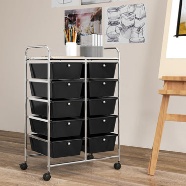 GiantexUK 10 Drawers Storage Cart, Mobile Rolling Storage Trolley with 4 Lockable Wheels & Handles