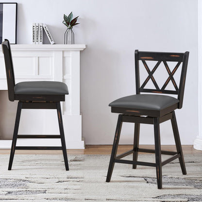 GiantexUK Bar Stools Set of 2, Upholstered 360° Swivel Barstools with Slatted Back & Footrest