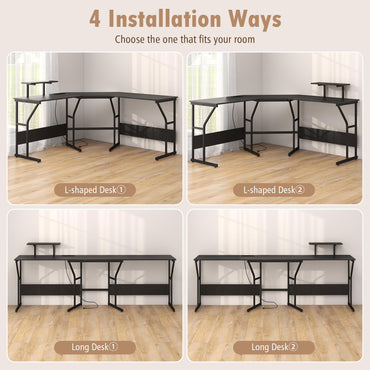 L-Shaped Computer Desk, 225cm Convertible Double Study Writing Workstation