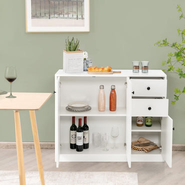 GiantexUK Kitchen Storage Cabinet, Wooden Buffet Sideboard with Doors, Drawers, Shelves & Anti-Tipping Device