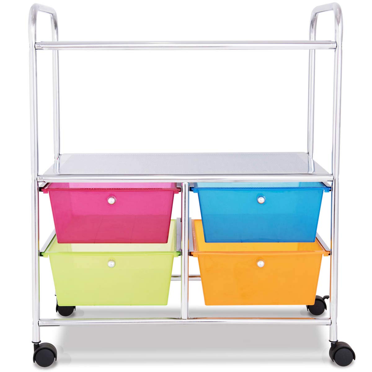 GiantexUK Storage Trolley with 4 Drawers, 3 Tier Rolling Cart with Lockable Wheels