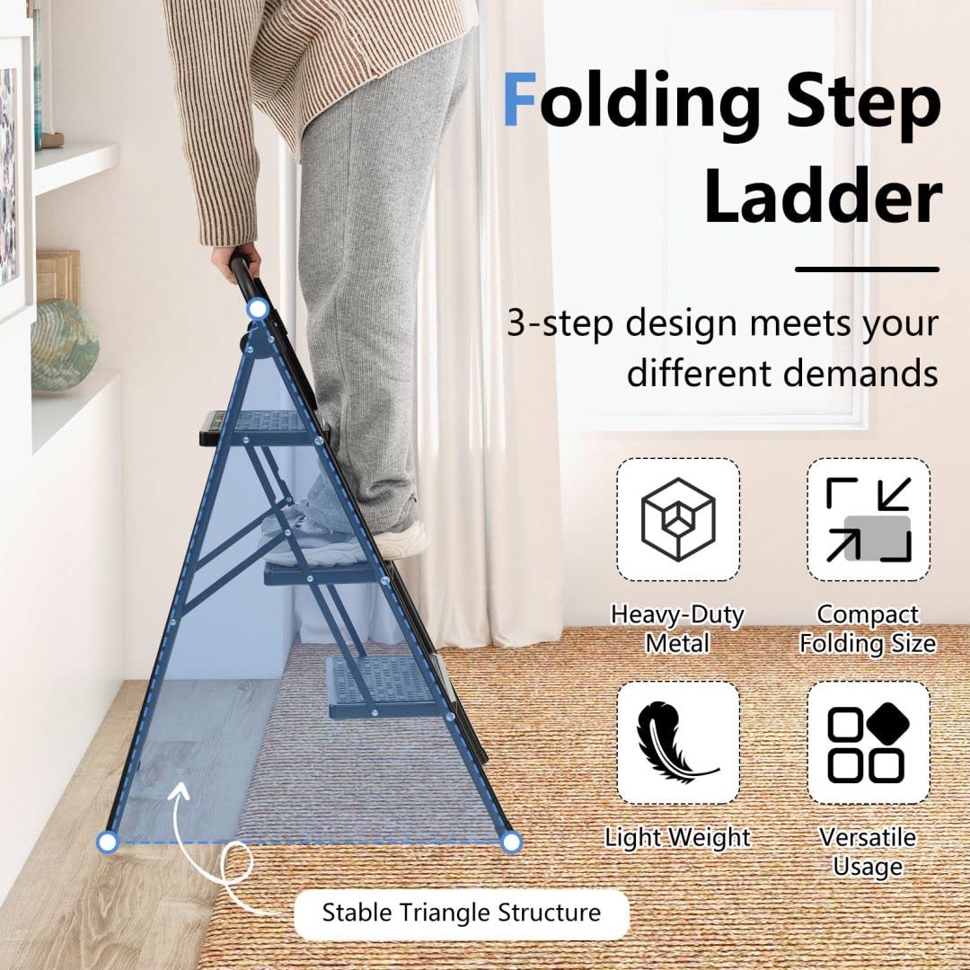 GiantexUK Folding 2/3 Step Ladder, Metal Stepladder with Anti-Slip Pedal