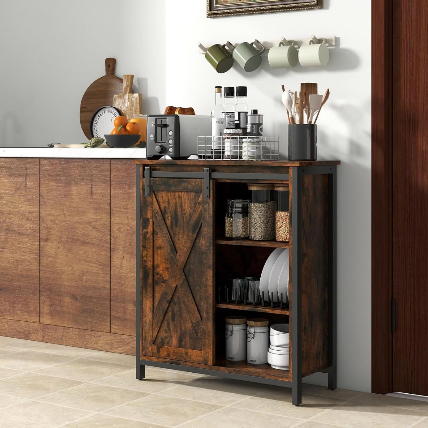 GiantexUK Buffet Sideboard, Wooden Kitchen Storage Cabinet with 3-position Adjustable Shelves