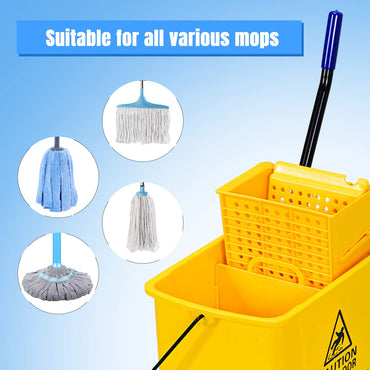 GiantexUK 20L Mop Bucket and Wringer, Mobile Cleaning Floor Cart with Metal Handle, Mopping Buckets for Household & Commercial Use (20L, 28 x 60 x 67cm)