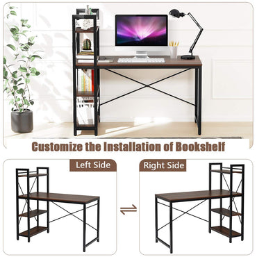 Computer Desk, Steel Frame Wooden Writing Workstation PC Laptop Table with 4-Tier DIY Storage Shelves