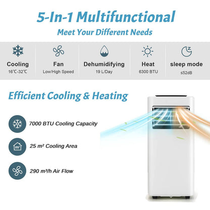 GiantexUK 7000BTU Portable Air Conditioner, 5-in-1 AC Unit, Heater, Dehumidifier, 2-Speed Fan with WiFi Smart APP