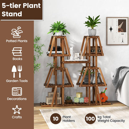 5-Tier Plant Stand, Wooden Flower Shelving Unit with Slatted Shelves