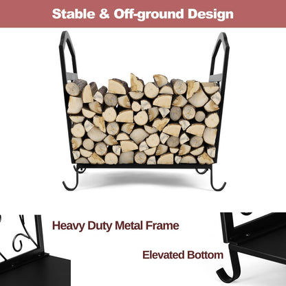 GiantexUK Metal Firewood Rack, Heavy Duty Fireplace Log Holder with Handles