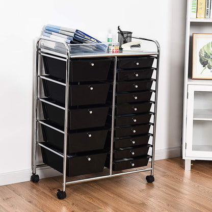 GiantexUK 15 Drawers Rolling Trolley, Utility Storage Organizer Cart with Wheels