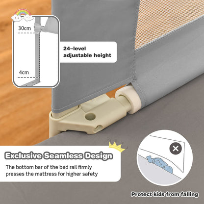 Bed Rail, Height Adjustable Toddler Protection Guard with Storage Pocket and Double Safety Lock (Grey, 175cm)