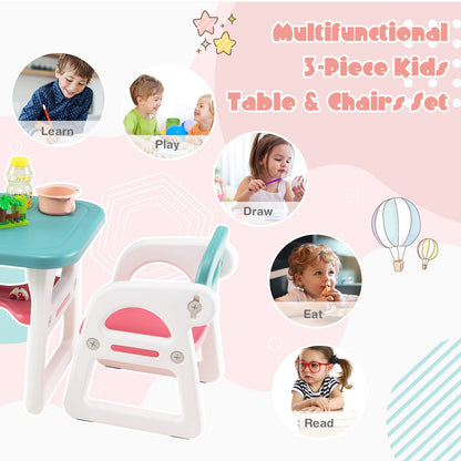 Toddler Table and Chairs Set, Plactic Children Activity Table with Storage Rack