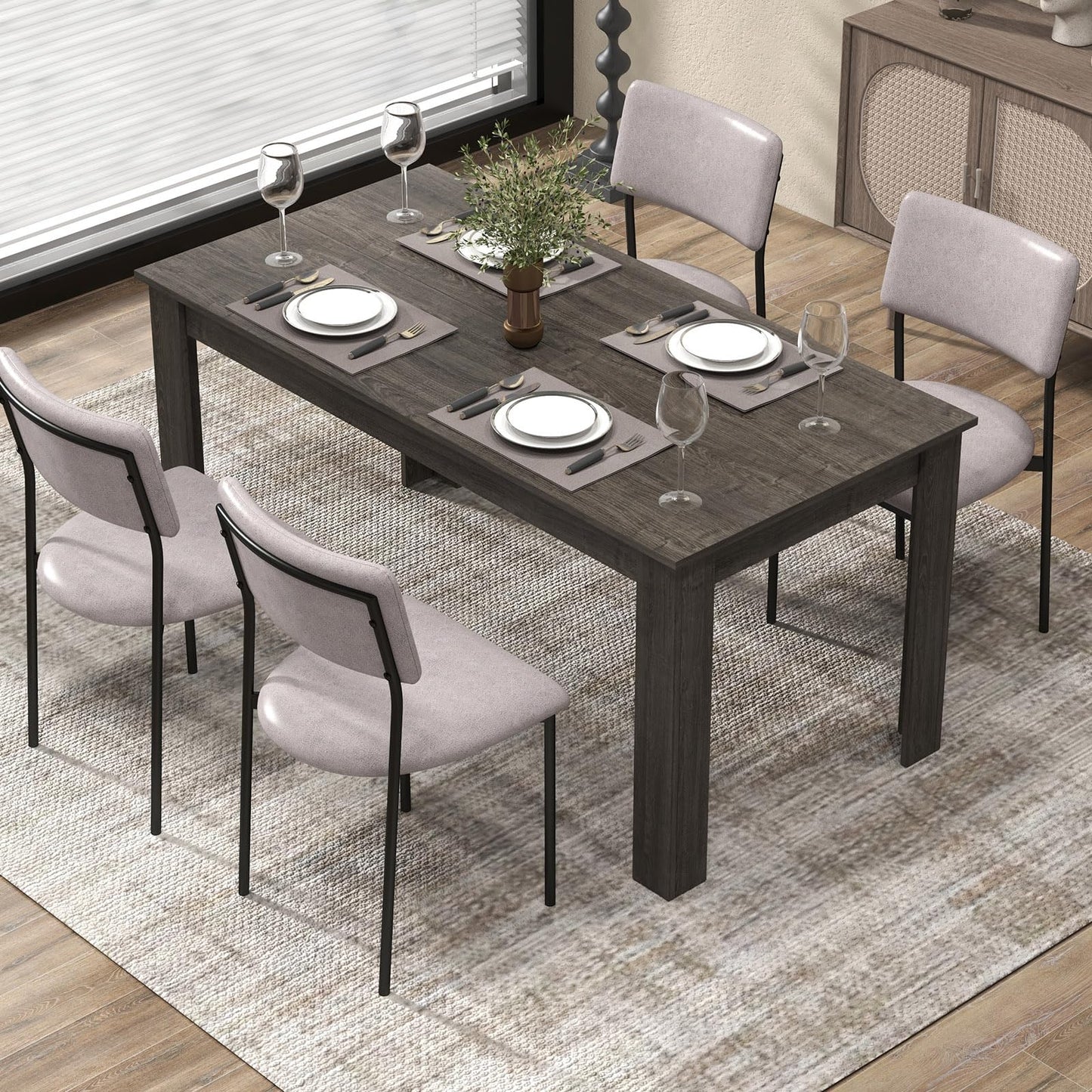 GiantexUK Dining Table, 160 x 80CM Rectangular Kitchen Table with L-Shaped Legs, 8-Seater Wooden Breakfast Dinner Table