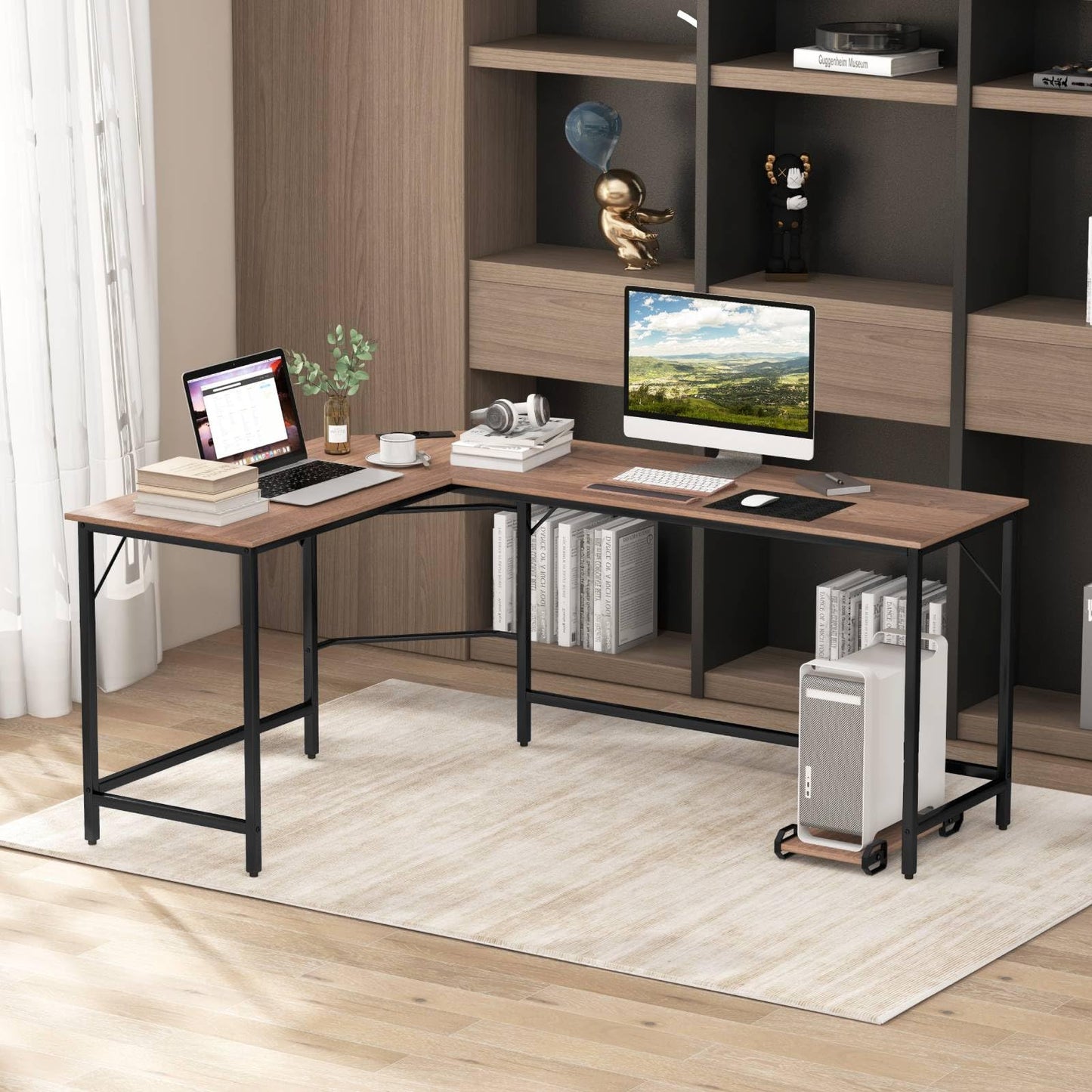 Computer Desk, L-Shaped Corner Desk with Removable CPU Stand