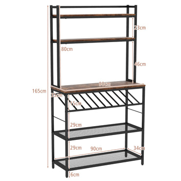 GiantexUK Kitchen Baker’s Rack, 5-Tier Storage Shelf with Wine Bottle Holder, 2 Mesh Shelves