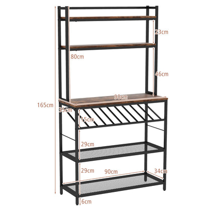 GiantexUK Kitchen Baker’s Rack, 5-Tier Storage Shelf with Wine Bottle Holder, 2 Mesh Shelves