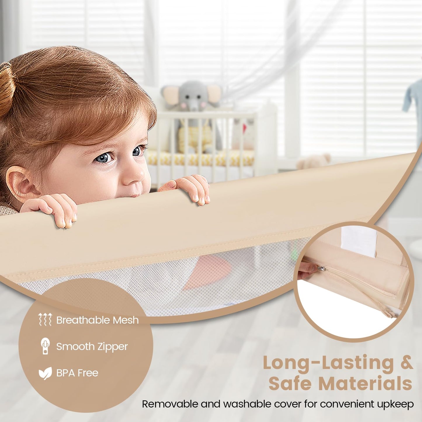 Bed Rail, 150cm Extra Long Toddler Safety Protection Guard, Folding Anti-Fall Beds Mesh Guardrail for Baby Kids