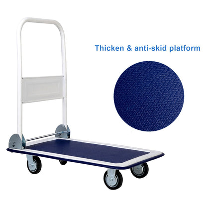 GiantexUK Folding Hand Sack Truck, 150KG Capacity Heavy Duty Platform Trolley with Wheels & Handle (73x48x83cm, 150KG, Blue+White)