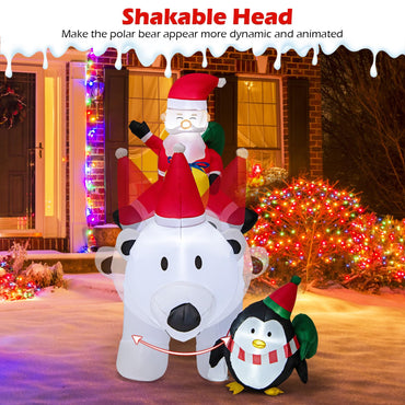 Inflatable Christmas Santa Claus, Self Inflating Xmas Decoration with LED Lights and Blower (White Polar Bear & Penguin)