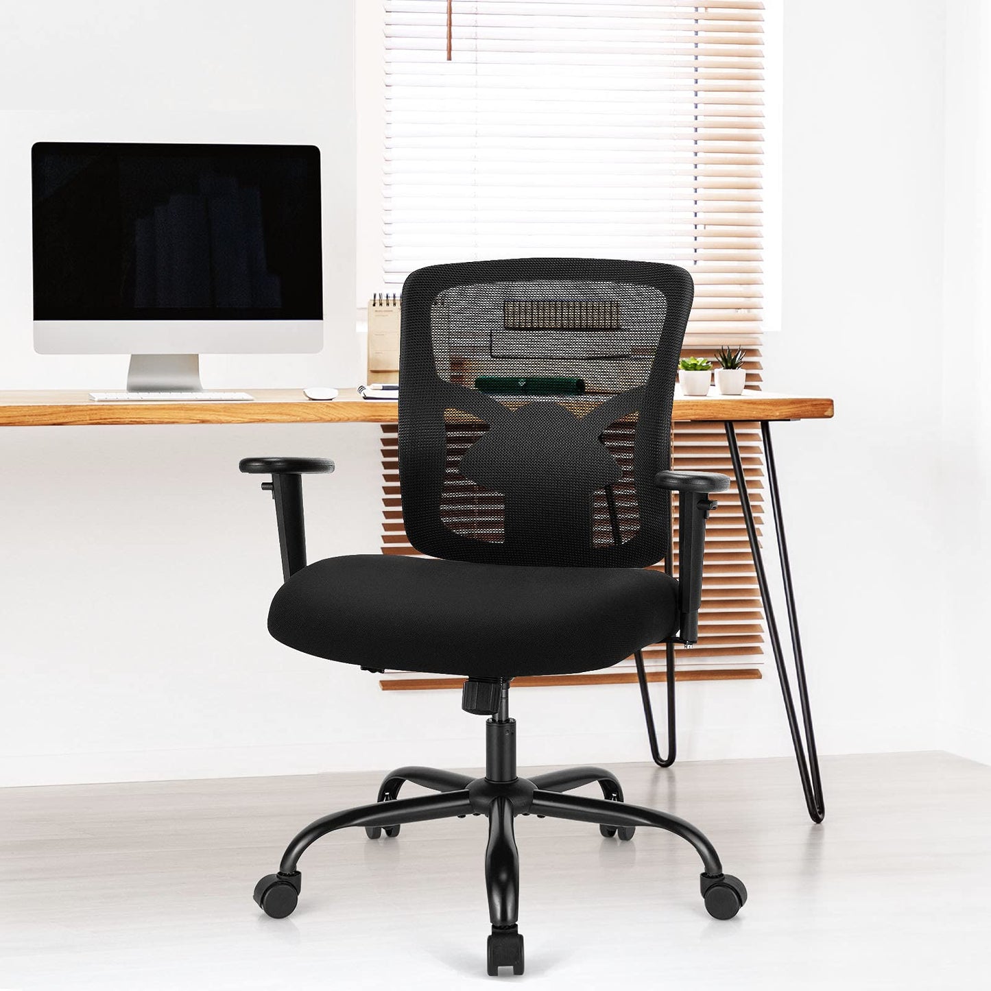 400LBS Big and Tall Mesh Office Chair, Height Adjustable Computer Desk Chair with Rocking Backrest