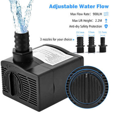 GiantexUK Submersible Water Pump, Quiet Adjustable Aquarium Pump with 4 Suction Cups, 3 Nozzles (900L/H,22W)