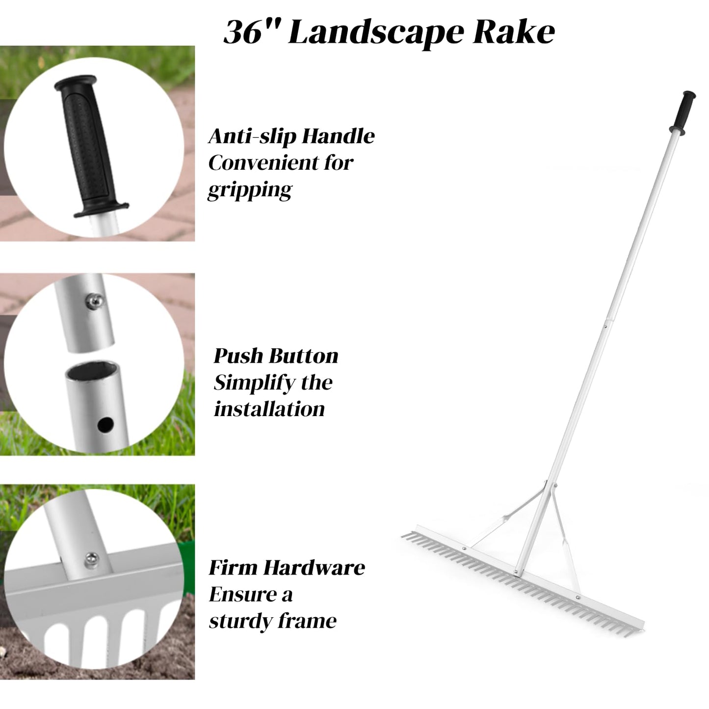 GiantexUK 36'' Aluminum Landscape Rake, 36 Tines Garden Rake with 68" Handle & Double-Sided Head