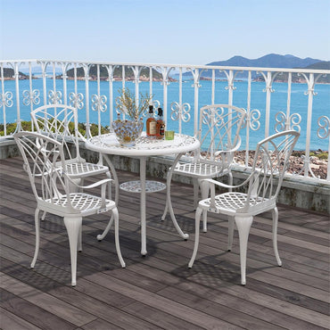 GiantexUK 5 Pieces Patio Table Chair Set, Weather Resistant Cast Aluminum Patio Set with Umbrella Hole