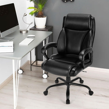 400LBS PU Leather Office Chair, Height Adjustable Big & Tall Executive Chair, Black