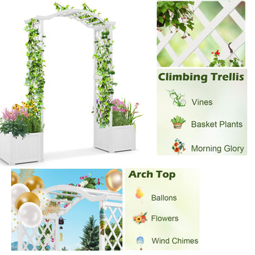 GiantexUK Wooden Garden Arch with Planter Boxes, Trellis Pergola Arbour