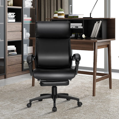 Ergonomic High-Back Office Chair, Rolling Executive Desk Chair with Retractable Footrest & Built-In Lumbar Support