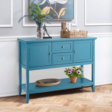 GiantexUK Storage Sideboard, Pine Wood Legs Buffet Cabinet with 2 Doors, Drawers & Open Shelf