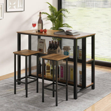 GiantexUK Liquor Bar Table, 3-Tier Wine Bar Cabinet with Storage Shelves & Adjustable Foot Pads