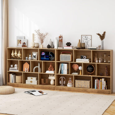 Wooden Cube Bookcase, 3 Tier Open Storage Shelving Unit with 10 Compartments, 140 x 24 x 104cm