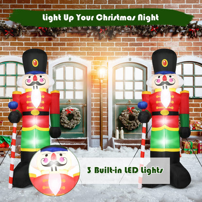 2.4M Inflatable Christmas Decoration, Giant Blow up Nutcracker Soldier with 3 LED Lights and Candy Scepter