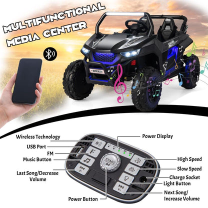 12V Kids Electric Ride On UTV, 2-Seater Battery Powered Off-road Truck with Remote Control, Bluetooth, LED Light, Music, MP3/USB/FM