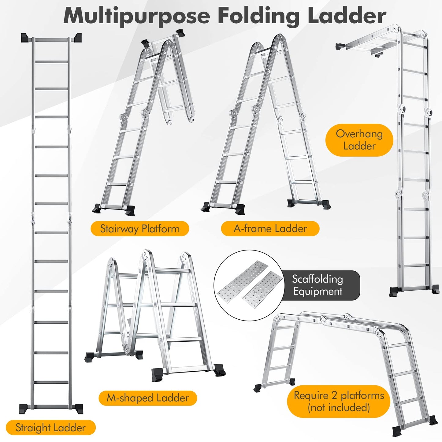 GiantexUK 3.7M/12FT Telescopic Ladder, 7 in 1 Aluminium Folding Extendable Ladder