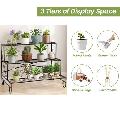 GiantexUK 3-Tier Metal Plant Stand, Ladder Shelf Flower Pot Holder (95 x 63 x 72cm)