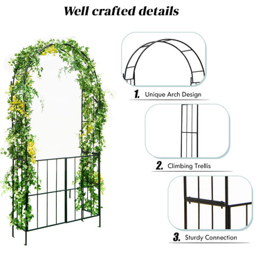 GiantexUK Metal Garden Arch with Gate, Heavy Duty Trellis Pergola Arbour with 4 Ground Stakes, 110 x 35 x 230cm